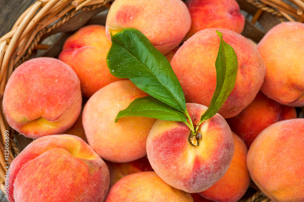Close up of ripe peaches in a basket Close up of ripe peaches in a basket