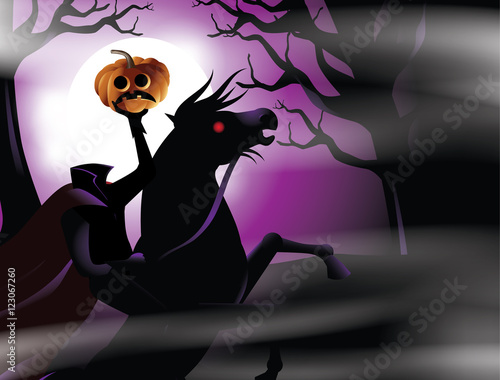 
Headless Horseman. The Hessian Trooper rides in the mist. EPS 10 vector.