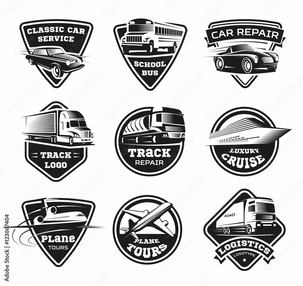 Transport Modes Monochrome Emblem Set Transport Modes Monochrome Emblem Set