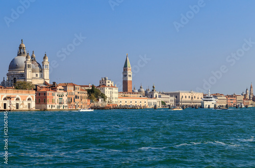 View from the water in the channel of Giudecca in the Italian city of Venice near St. Mark's Square