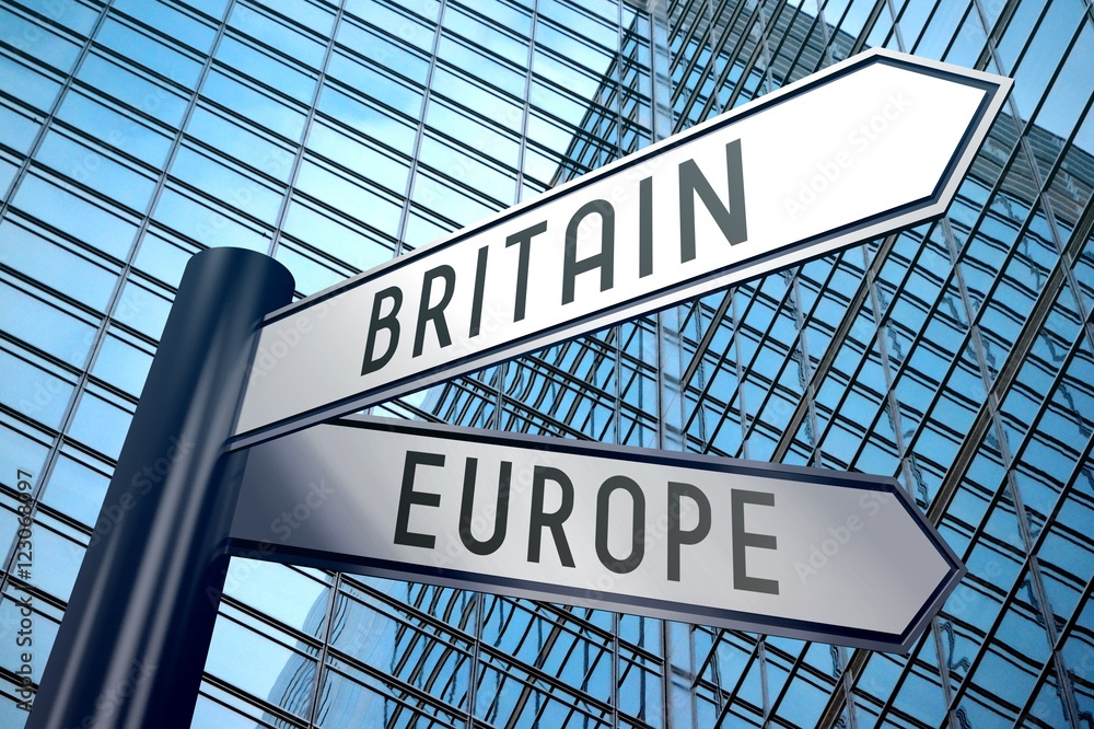 Signpost illustration, two arrows - Britain, Europe Signpost illustration, two arrows - Britain, Europe