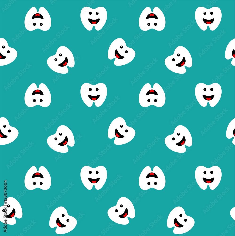 Pattern. Teeth. Icons. Vector illustration. Dark background. For pediatric dentistry. Seamless texture