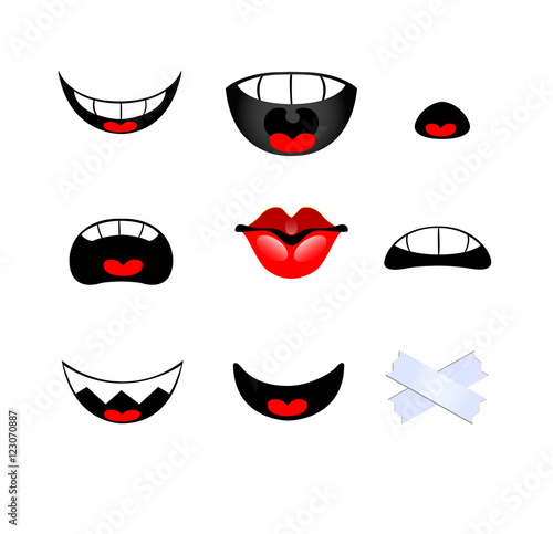 Set of smiling mouth on white background. Vector illustration
