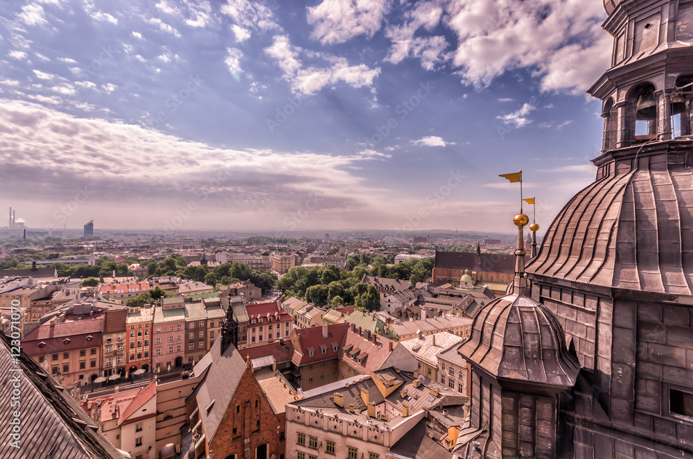 Fototapeta premium Old city seen from the St Mary's church tower, Krakow, Poland