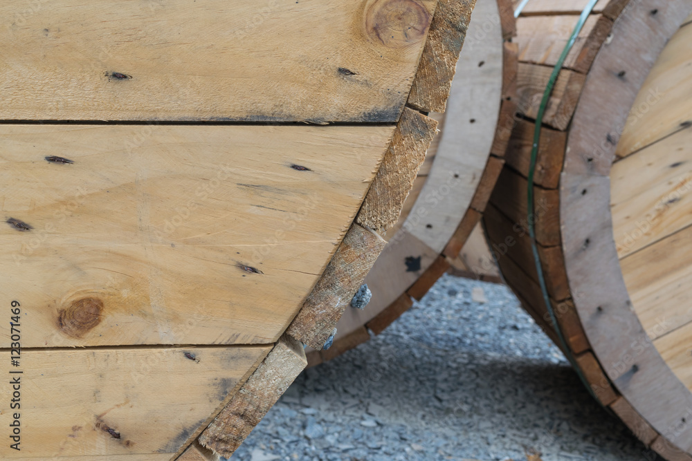 Big wooden cable wheel roll