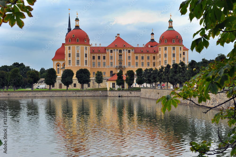 Landscape view of Moritzburg Castle in Saxony, Germany