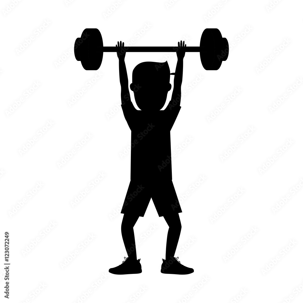 Boy lifting weight icon. Sport hobby and training theme. Isolated design. Vector illustration