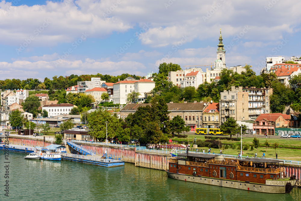 Panorama of Belgrade with river Sava on a sunny day, Serbia.