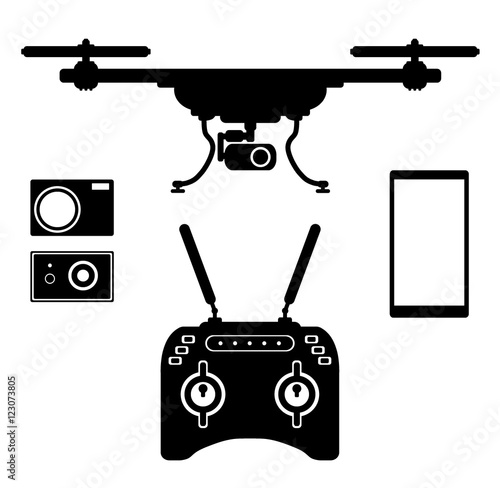 Silhouette drones with remote control. eps 10 vector illustration