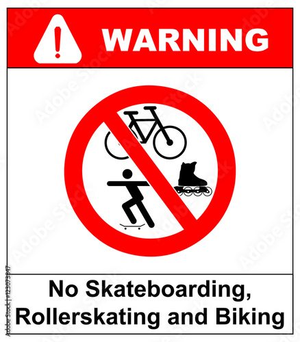 No roller blade, scooter, roller, skater or skating signs in red prohibition circle. Vector illustration.