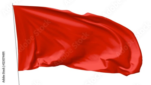 Blank plain red flag with flagpole waving in the wind, 3D animation with with luma matte alpha channel included