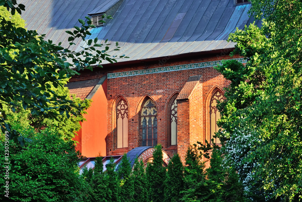 Wall of Konigsberg Cathedral on a summer evening. Kaliningrad, R