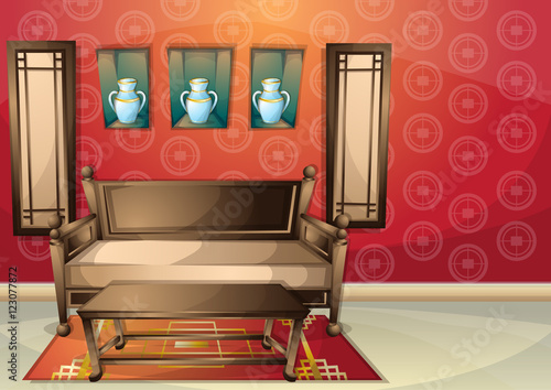 cartoon vector illustration interior chinese room with separated layers in 2d graphic