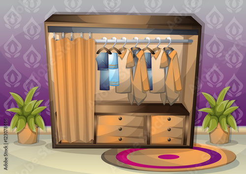 cartoon vector illustration interior clothing room with separated layers in 2d graphic
