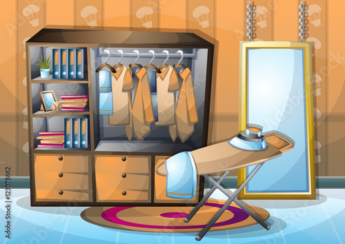 cartoon vector illustration interior clothing room with separated layers in 2d graphic