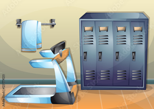 cartoon vector illustration interior fitness room with separated layers in 2d graphic
