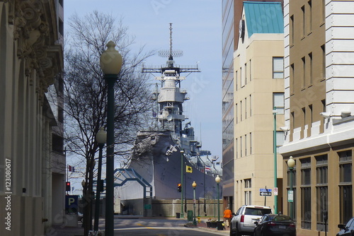 Warship in a town, Norfolk, Virginia