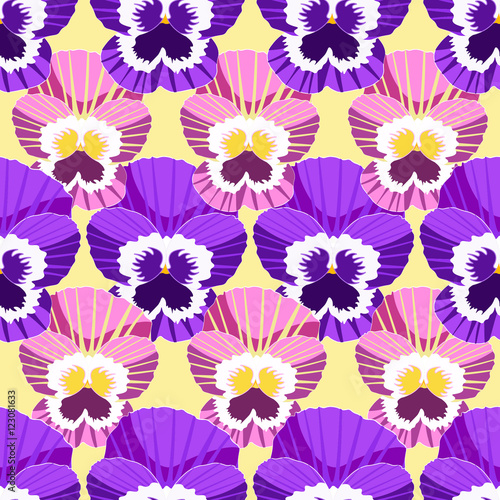 chess seamless pattern flowers violet pansies. 