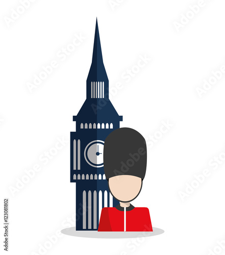 Big ben and soldat icon. London england landmark and tourism theme. Colorful design. Vector illustration