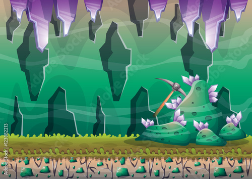cartoon vector cave with separated layers for game and animation game design asset