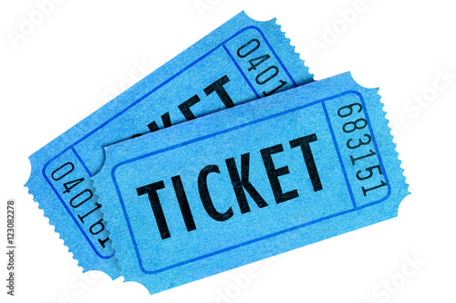 Two blue tickets isolated on white background. photo