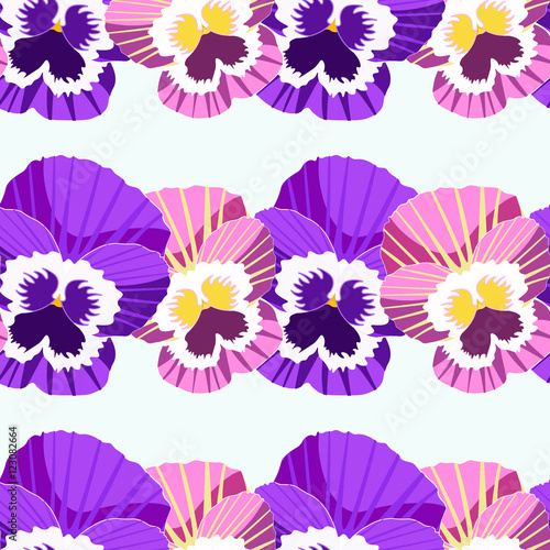 seamless pattern of flowers in rows violet pansies. 