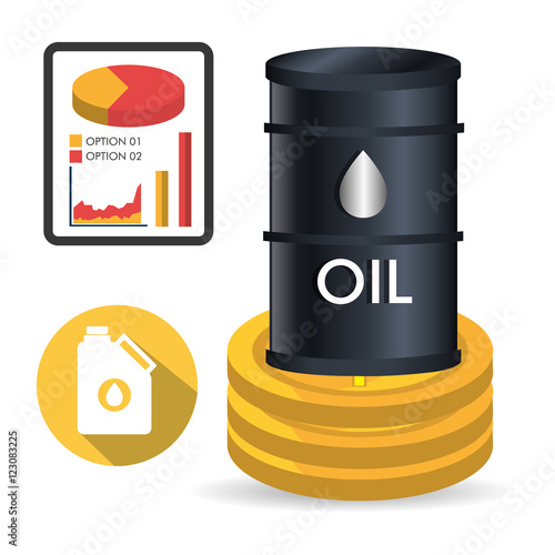 oil can and gallon with money coins and pie chart. oil and petroleum price design. vector illustration