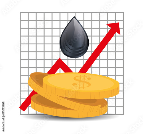 black drop with money coins and financial red arrow. oil and petroleum price design. vector illustration