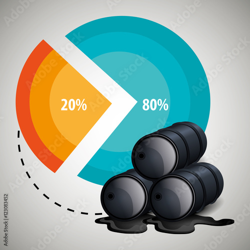 statistic colorful pie graphic and oil cans. vector illustration