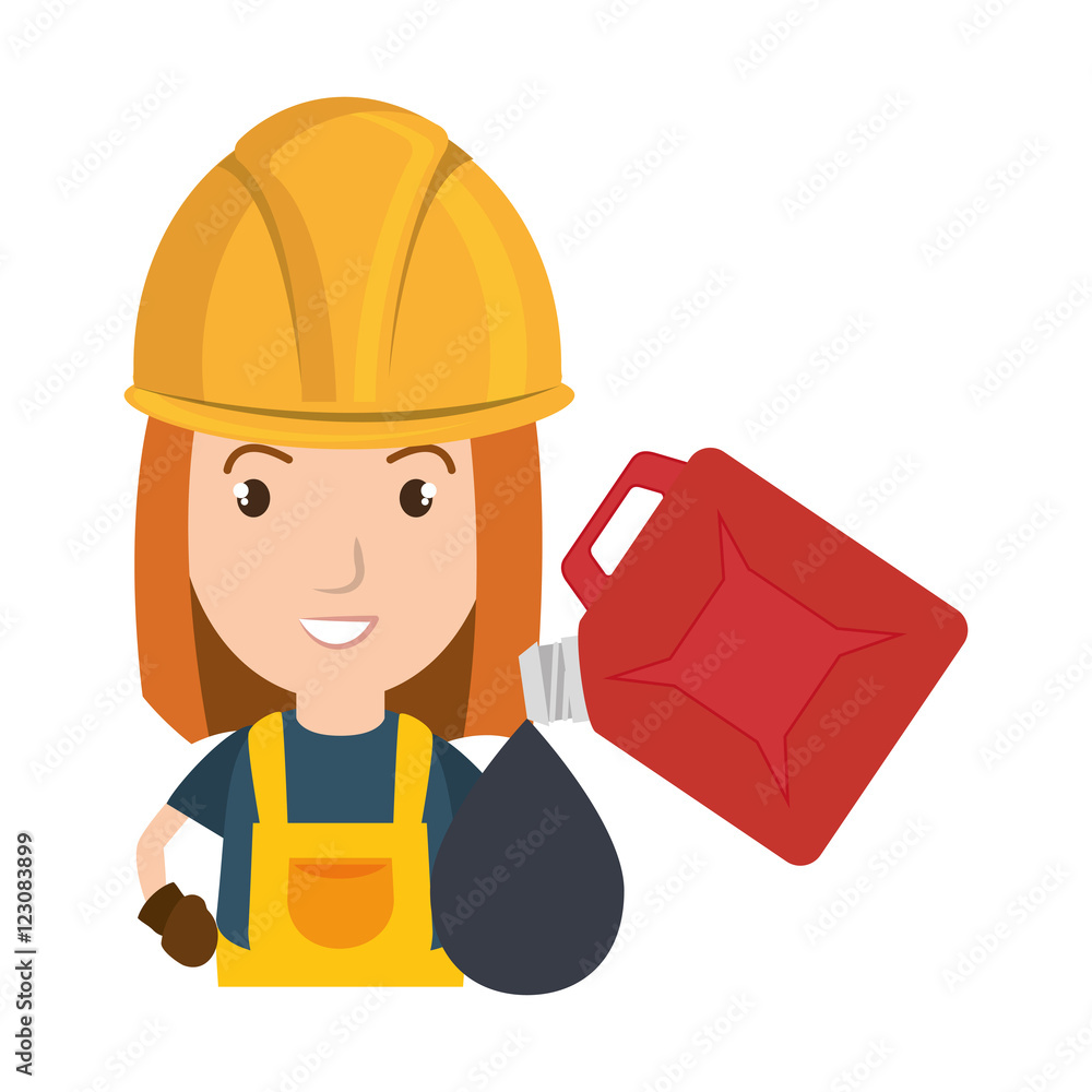 avatar woman smiling industrial worker with safety equipment and oil gallon icon. vector illustration avatar woman smiling industrial worker with safety equipment and oil gallon icon. vector illustration
