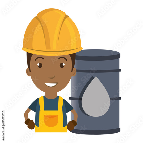 avatar man smiling industrial worker with safety equipment and oil can over yellow circle icon. vector illustration