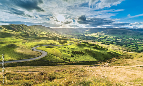 Serpentine Road Among Green Hills of Peak District National Park