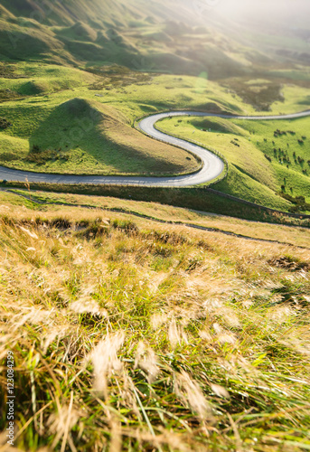 Famous Serpentine Road View from the Top of Mam Tor in Peak District UK