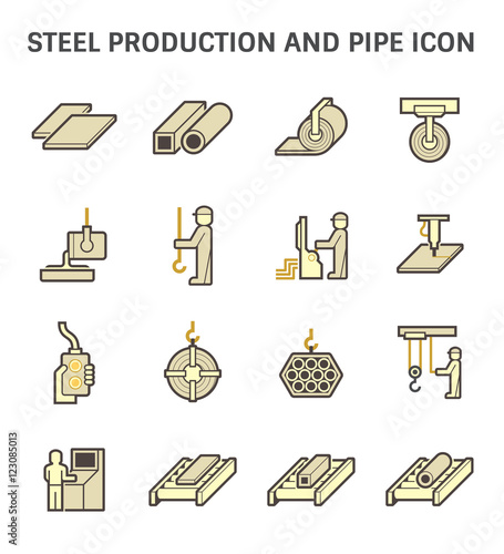 Steel production and pipe vector icon set design.