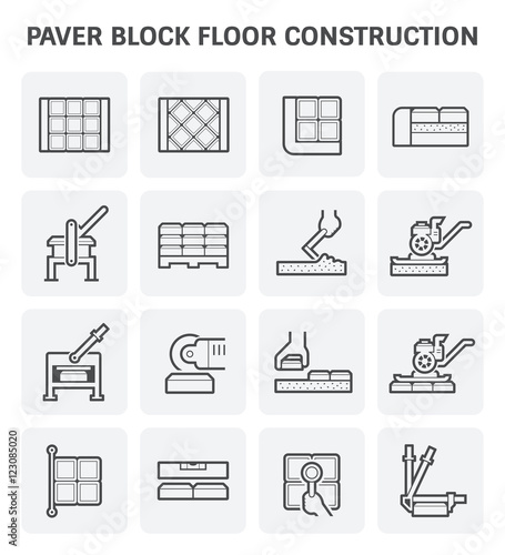 Paver block floor construction vector icon set design.