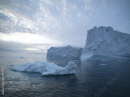 beautiful icebergs are melting on arctic ocean