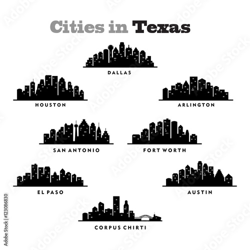 City Skyline Cityscape of Cities in Texas - Silhouette