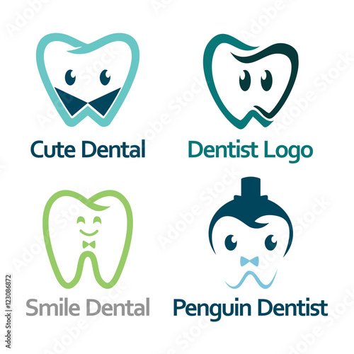 Character Dentist Dental Clinic Care Logo Set