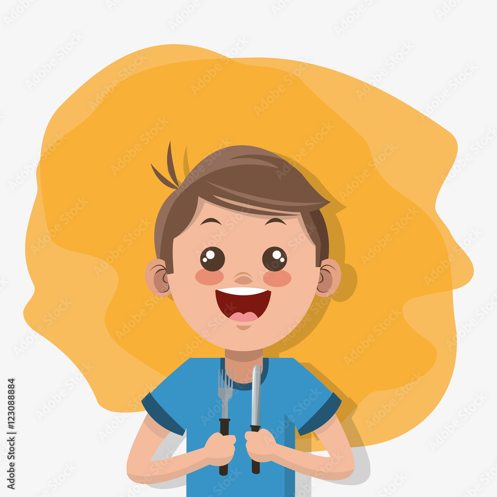 happy kid holding fork and knife emblem image vector illustration design happy kid holding fork and knife emblem image vector illustration design