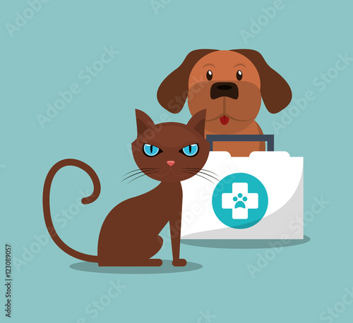 cat and dog with veterinarian related icons image vector illustration