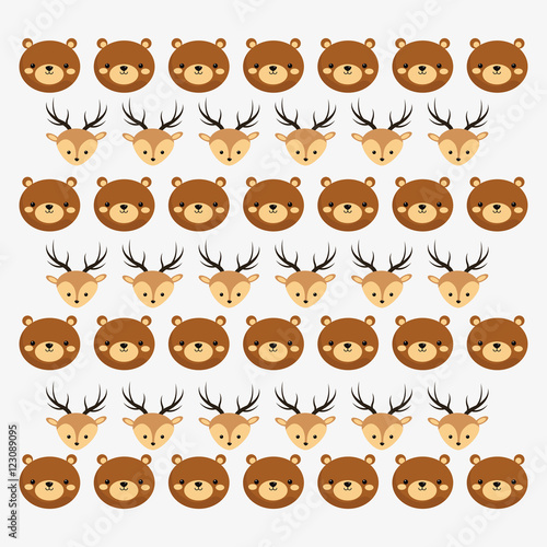 Fototapeta Naklejka Na Ścianę i Meble -  brown bear and deer icon pattern background image vector illustration design 