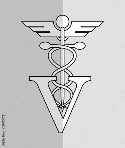 rod of asclepius with veterinarian related icons emblem vector illustration