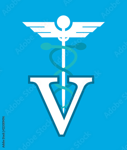 rod of asclepius with veterinarian related icons emblem vector illustration