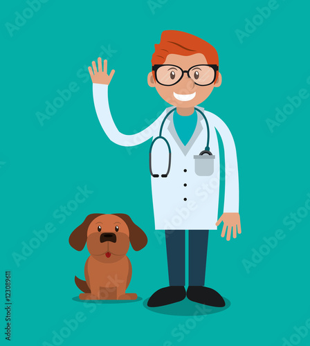 happy doctor veterinarian related icons image vector illustration