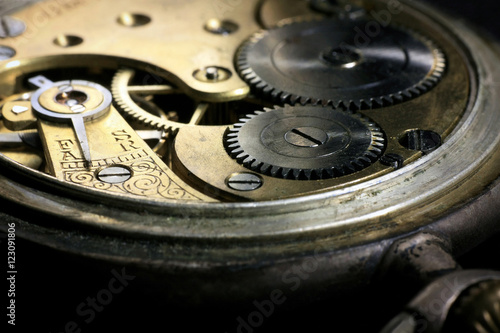 Pocket watch inside with wheels and springs
