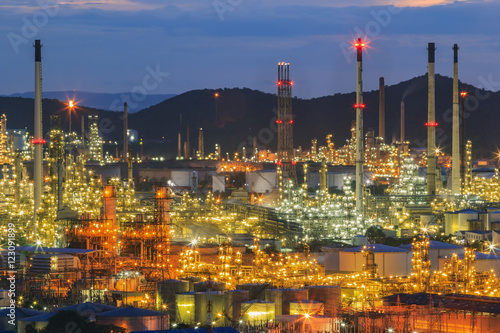 Soft focus of oil refinery plant in Thailand with sunset,Bokeh lighting