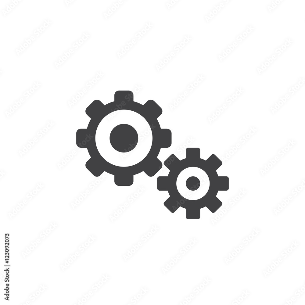 Settings icon vector, gears solid logo illustration, cog wheels pictogram isolated on white Settings icon vector, gears solid logo illustration, cog wheels pictogram isolated on white