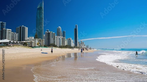 Skyline and a beach of Surfers Paradise, Gold Coast.