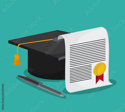 graduation cap diploma pen graduate university grad icon. Colorfull and flat illustration. Vector graphic