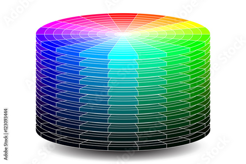 RGB - HSB Colour model - Disks showing Hue, Saturation and Brightness - White background